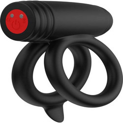 Hidden Desire Elite Power Twin C-Ring 9cm Ελαστικό Δαχτυλίδι Πέους Σιλικόνης με Δόνηση Μαύρο