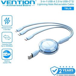 VENTION 3-in-1 USB 2.0 Type-A Male to USB-C Male + USB-C Male + Lightning Male 3.5A Retractable Cable 1.1M Blue (TRJSBE) (VENTRJSBE)