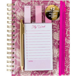 2027 Planner Εβδομαδιαίο Σπιράλ Floral Fuchsia με Θήκη