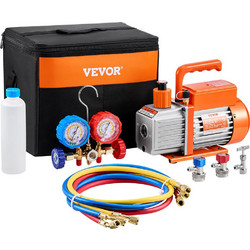 VEVOR Σετ Αντλίας Κενού AC και Μανόμετρων 217 L/min (3,5 CFM) Περιστροφική Αντλία Κενού HVAC Μονού Σταδίου, Κιτ Μανόμετρων Ψυκτικού Μέσου A/C, με Σωλήνες, Ψύξη Κλιματισμού για R134a, R12, R22, R502a