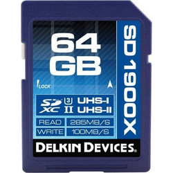 Delkin 1900x microSDXC 64GB Class 10 U3 V60 UHS-II 285MB/s + Adapter