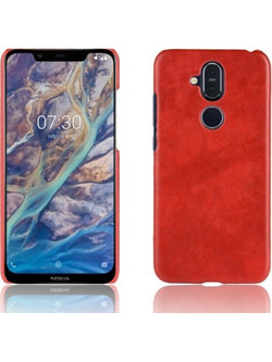 Θήκη Nokia 8.1 OEM Litchi Skin Leather Plastic Series Πλάτη από σκληρό πλαστικό κόκκινο