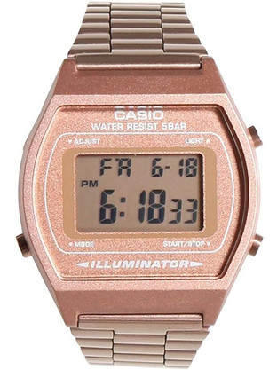 Casio Vintage Ψηφιακό Ανδρικό Ρολόι Χρονογράφος με Ροζ Χρυσό Μεταλλικό Μπρασελέ B640WC-5AEF