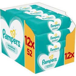 Pampers Sensitive Μωρομάντηλα Χωρίς Οινόπνευμα & Άρωμα 12x52τμχ