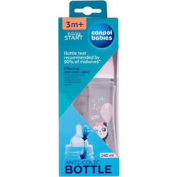 Canpol Βabies Easy Start Exotic Animals Πλαστικό Μπιμπερό με Θηλή Σιλικόνης κατά των Κολικών 3+ Μηνών Pink 240ml