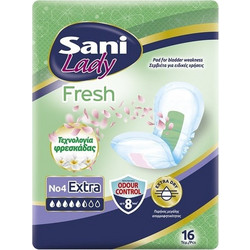 Sani Sensitive Lady Fresh No4 Extra Σερβιέτες Ακράτειας 5.5 Σταγόνες 16τμχ