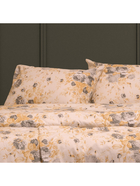Melinen Σετ Σεντόνια King Size Φανελένια με Λάστιχο 180x200+30 Winter Line Mini Peonia Grey