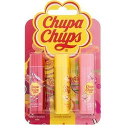 Chupa Chups Watermelon Lip Balm 4gr + Peach Pulp Lip Balm 4gr + Lemon Sorbet Lip Balm 4gr