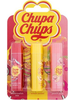 Chupa Chups Watermelon Lip Balm 4gr + Peach Pulp Lip Balm 4gr + Lemon Sorbet Lip Balm 4gr