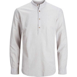 Jack & Jones Ανδρικό Πουκάμισο Λινό Μακρυμάνικο Slim Fit με Mao Γιακά Λευκό 12196822