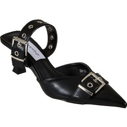 Elenross Γόβες Slingback Δερμάτινες με Λεπτό Χαμηλό Τακούνι Μαύρες GS09475W-BLA
