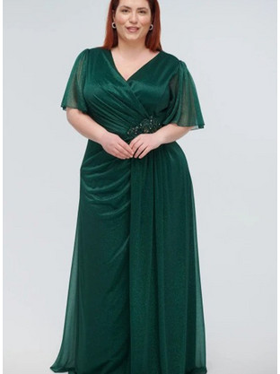Fibes Fashion Maxi Φόρεμα για Γάμο / Βάπτιση Κρουαζέ Κυπαρισσί 05-5227