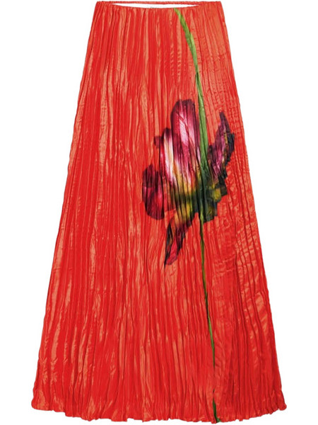 Desigual Μακριά Φούστα Υφασμάτινη Ψηλόμεση Πλισέ Floral Κόκκινη 25SWFW06-7019