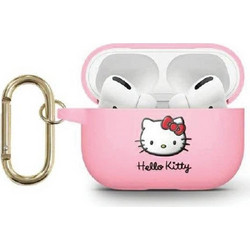 Hello Kitty 3D Kitty Head Θήκη Σιλικόνης με Γάντζο για Apple AirPods 3 Ροζ