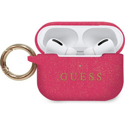 Guess Printed Logo Θήκη Σιλικόνης με Γάντζο για Apple AirPods Pro 1 Φούξια
