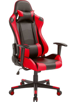 Bakaji Καρέκλα Gaming Δερματίνης με Ρυθμιζόμενα Μπράτσα Μαύρη Κόκκινη 02830558