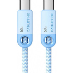 Cabletime Braided USB-C to USB-C 60W 1m Blue CT-CM60-PBL1