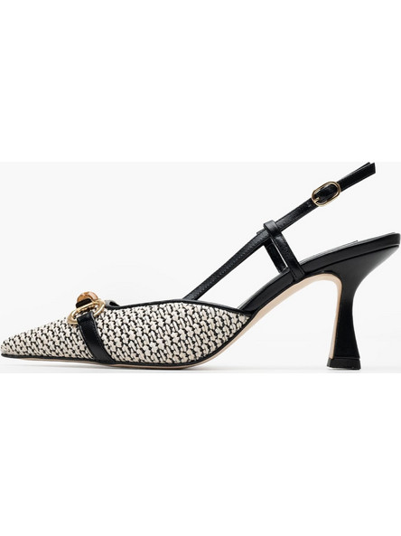 Mortoglou Γόβες Slingback Δερμάτινες με Λεπτό Ψηλό Τακούνι Μαύρες Λευκές 2548.73892