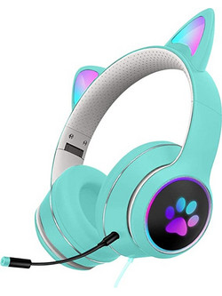 AKZ-022 Ενσύρματα & Ασύρματα Bluetooth Παιδικά Ακουστικά Over Ear Τιρκουάζ