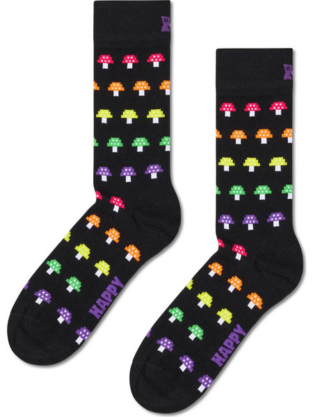 Happy Socks Mushroom Ανδρικές Κάλτσες Ψηλές με Σχέδια Μαύρες P003166