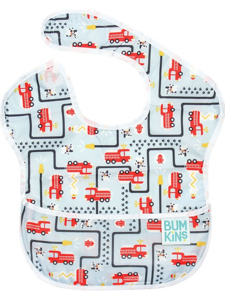 Bumkins SuperBib Fire Engine Αδιάβροχη Σαλιάρα Πλαστική με Αυτοκόλλητο & Τσέπη 6m+ Γαλάζια