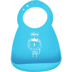 Chicco Easy Roll Αδιάβροχη Σαλιάρα Σιλικόνης με Κουμπί & Τσέπη 6m+ Γαλάζια
