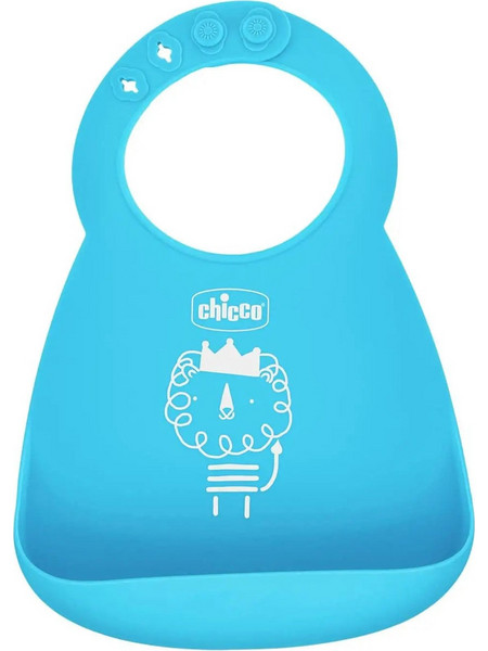 Chicco Easy Roll Αδιάβροχη Σαλιάρα Σιλικόνης με Κουμπί & Τσέπη 6m+ Γαλάζια