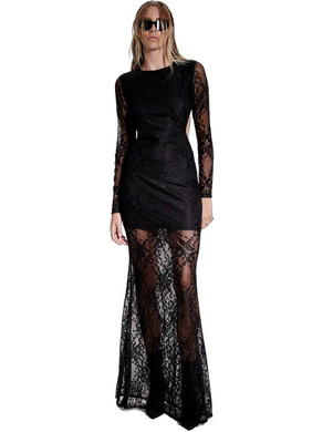 Lace Maxi Φόρεμα για Γάμο / Βάπτιση με Δαντέλα Μαύρο W26447