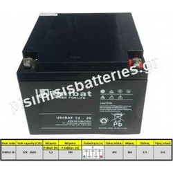 Unibat Μπαταρία VRLA-AGM 12V 26Ah