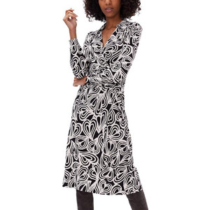 Diane Von Furstenberg Bogna Midi Καθημερινό Φόρεμα Κρουαζέ Λευκό Μαύρο DVFDL3R039HTONL