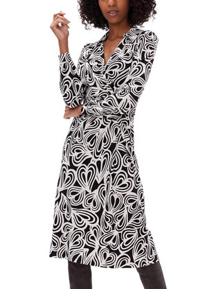 Diane Von Furstenberg Bogna Midi Καθημερινό Φόρεμα Κρουαζέ Λευκό Μαύρο DVFDL3R039HTONL