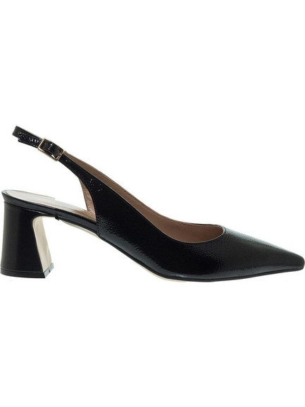 Mourtzi Γόβες Slingback Λουστρίνι με Χοντρό Χαμηλό Τακούνι Μαύρες 55-561Z05