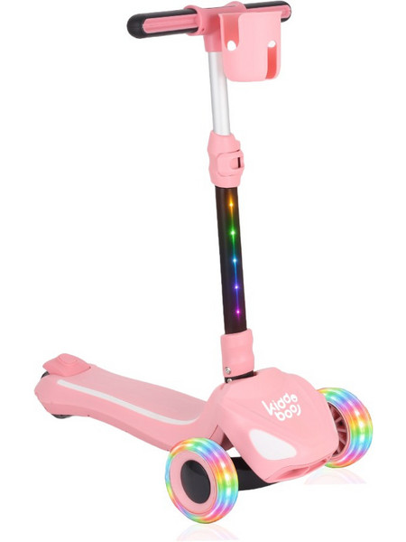Kiddoboo E-Scooter Αναδιπλούμενο Παιδικό Πατίνι Τρίτροχο με Φωτάκια Ροζ