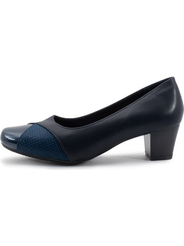 Love4shoes Γόβες Δερμάτινες με Χοντρό Χαμηλό Τακούνι Navy Μπλε 17209