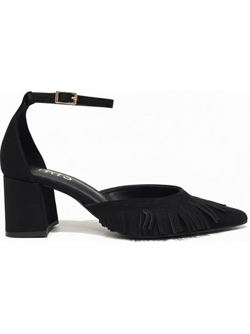 Iris Dakota Γόβες Suede με Χοντρό Χαμηλό Τακούνι & Λουράκι Μαύρες