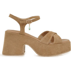 Komis & Komis Γυναικεία Πέδιλα Suede Μπεζ με Χοντρό Χαμηλό Τακούνι και Φιάπα E803