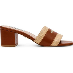 Steve Madden Γυναικεία Πέδιλα Δερμάτινα Καφέ με Χοντρό Χαμηλό Τακούνι SH11005338-247