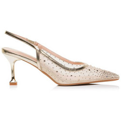 Seven Γόβες Slingback Δερμάτινες με Λεπτό Ψηλό Τακούνι & Στρας Χρυσές W47005524-6M8