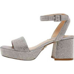 Steve Madden Γυναικεία Πέδιλα Δερμάτινα Ασημί με Χοντρό Χαμηλό Τακούνι Φιάπα και Στρας SM11005278-04005-998