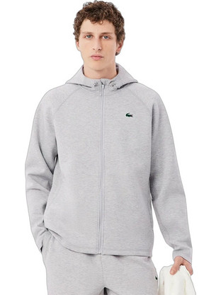 Lacoste Ανδρική Ζακέτα Φούτερ με Κουκούλα και Φερμουάρ Γκρι 3SH0152-CCA