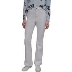 DKNY Ψηλόμεσο Γυναικείο Τζιν Παντελόνι Loose Εφαρμογή Καμπάνα Λευκό DJ4M4005-WHT