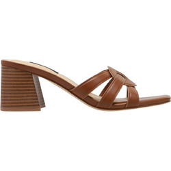 Nine West GRITT3 Γυναικεία Πέδιλα Δερμάτινα Καφέ με Χοντρό Χαμηλό Τακούνι 21-210