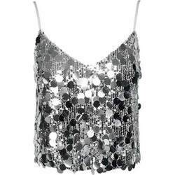 Lynne Γυναικείο Χειμερινό Crop Top με Παγιέτες Ασημί 052-510020