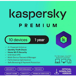 Kaspersky Premium 2026 για 10 Συσκευές και 1 Έτος Χρήσης (Ηλεκτρονική Άδεια)
