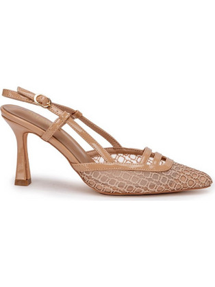 Adam's Γόβες Slingback Δερμάτινες με Λεπτό Ψηλό Τακούνι Μπεζ 848-26006-27