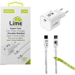 Lime LGC45W Φορτιστής με Καλώδιο USB-C με Θύρα USB-C 45W Quick Charge 3.0 & Power Delivery