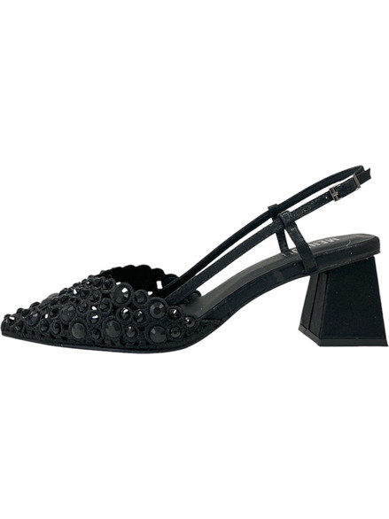 Menbur Γόβες Slingback Δερμάτινες με Χοντρό Χαμηλό Τακούνι Μαύρες AM70101