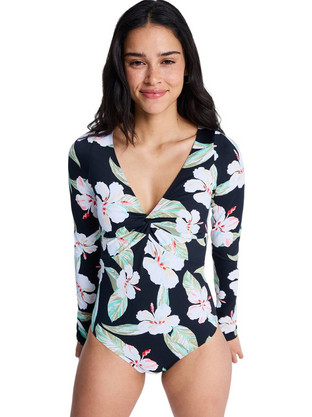 Roxy Ολόσωμο Μαγιό Floral Μαύρο Λευκό Πράσινο Mint ERJWR03923-KVJ5