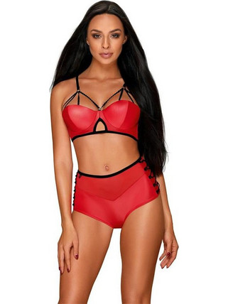 Obsessive Leatheria Σετ Sexy Εσώρουχα Κόκκινα 5901688230985
