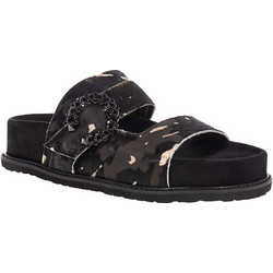 Komis & Komis Γυναικεία Σανδάλια Suede Ανατομικά με Στρας Μαύρα Ανθρακί E612S26-COW